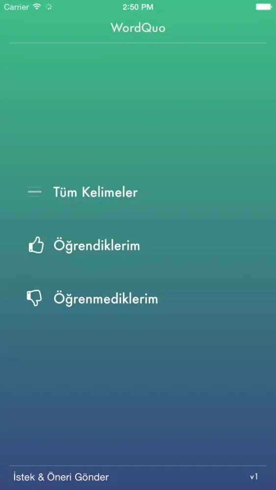 Ảnh chụp màn hình của WordQuo - İngilizce Kelime Kartları