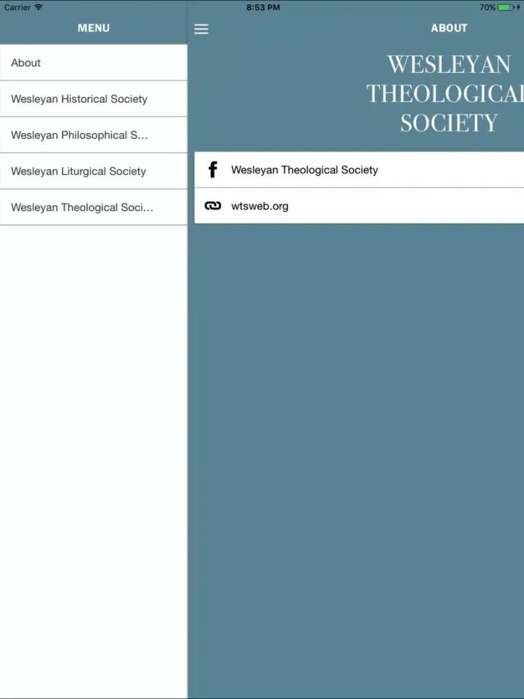 Wesleyan Theological Society iPad 應用截圖