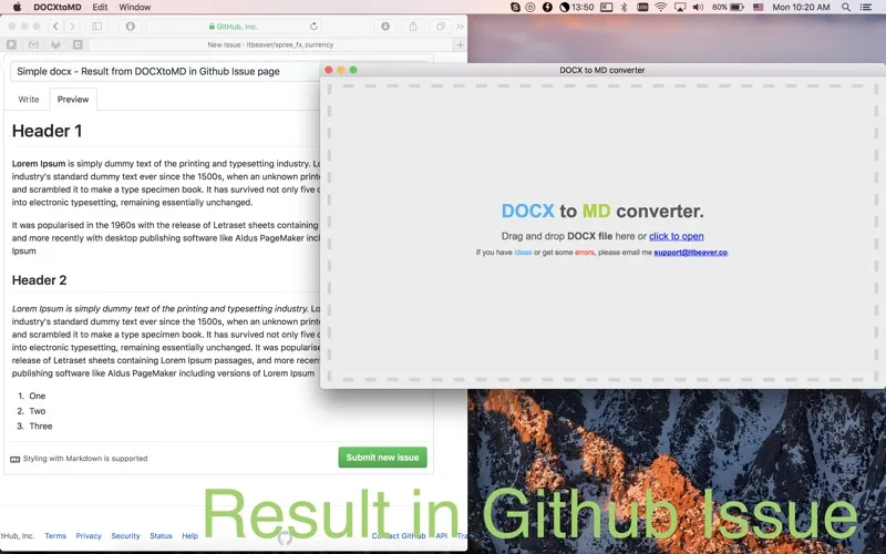 Скриншоты DOCXtoMD converter