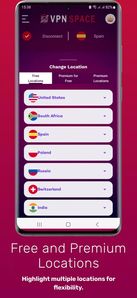 Tangkapan skrin VPN Space