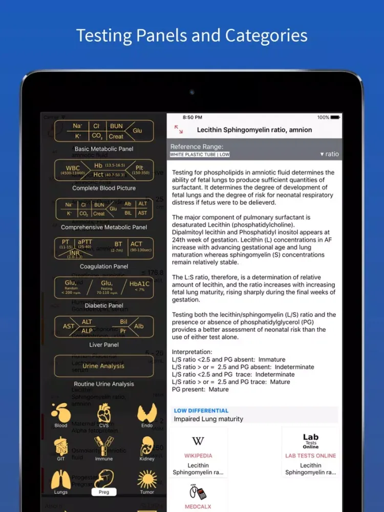 Lab Essentials – Medical Lab Values & Tests Reference iPad  Ekran Görüntüleri