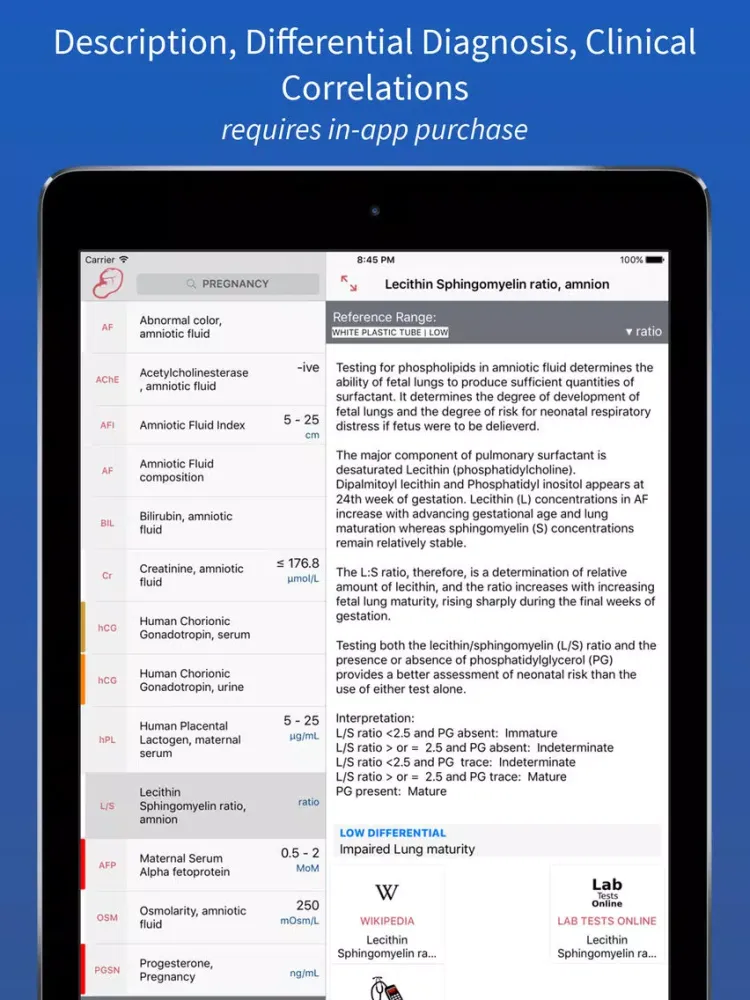 Lab Essentials – Medical Lab Values & Tests Reference iPad  Ekran Görüntüleri