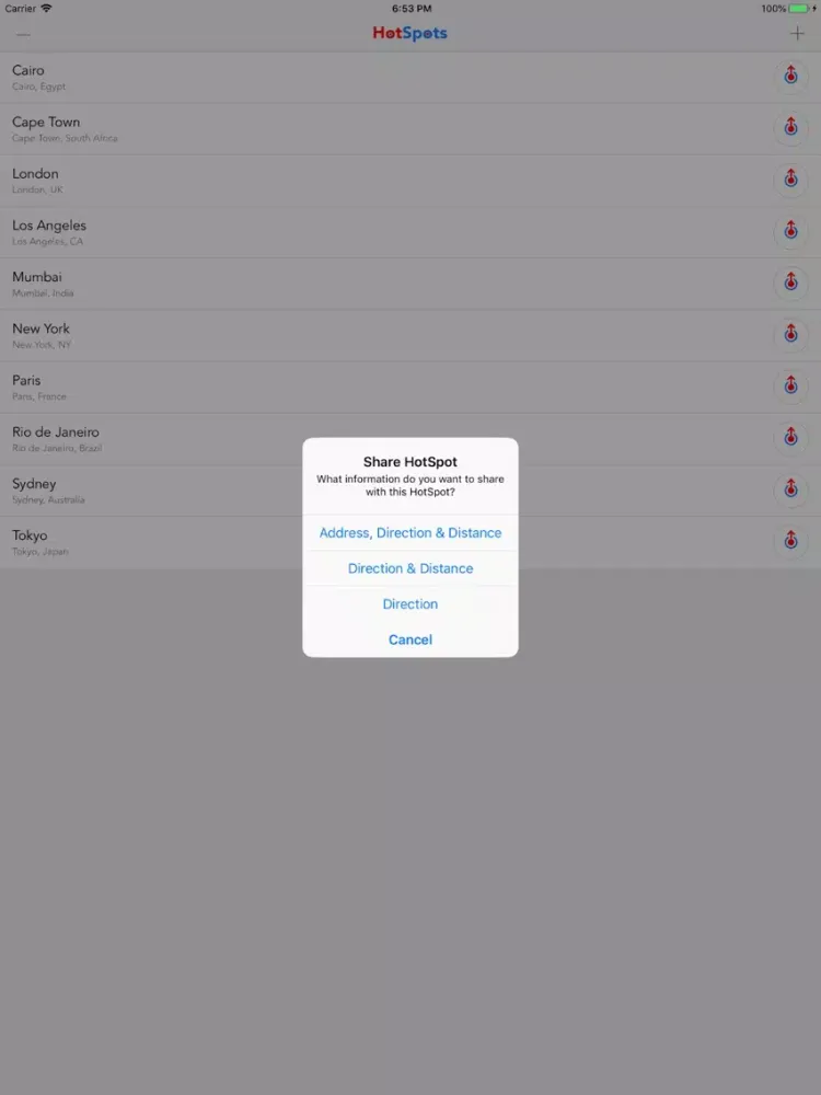 Ảnh chụp màn hình của HotSpot Compass iPad 