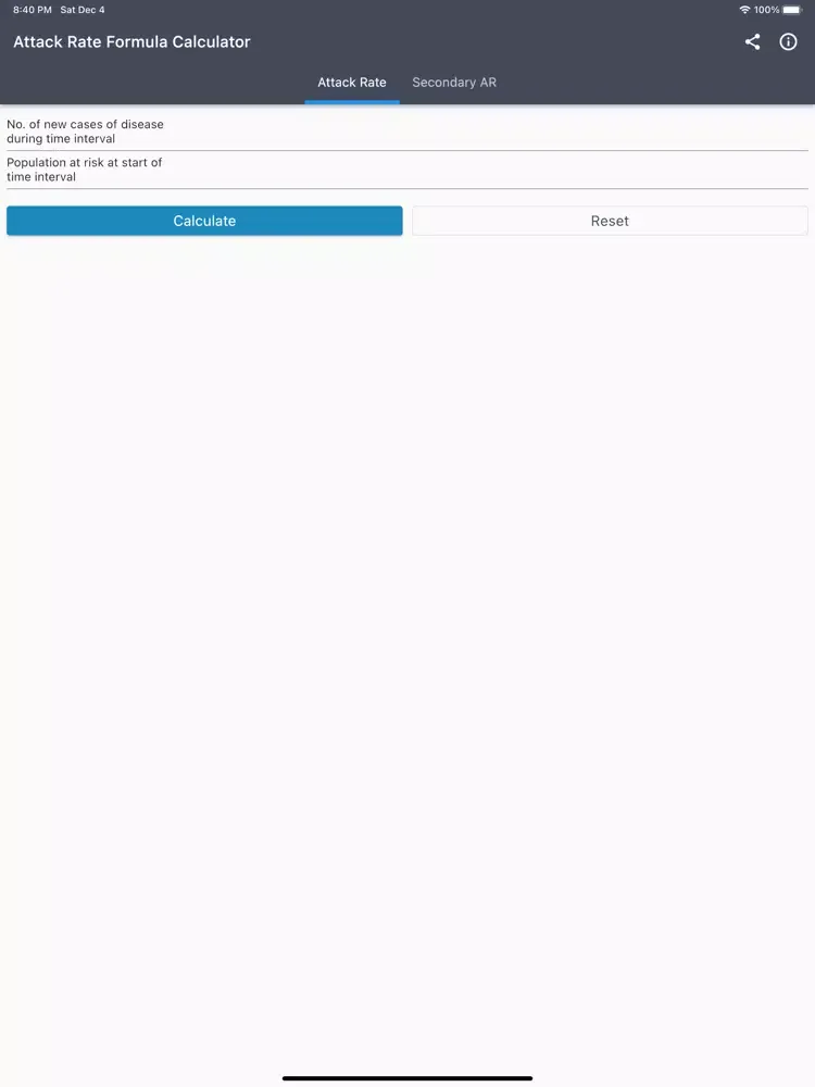 ภาพหน้าจอของ Attack Rate Formula Calculator iPad 