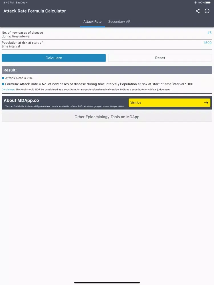 ภาพหน้าจอของ Attack Rate Formula Calculator iPad 