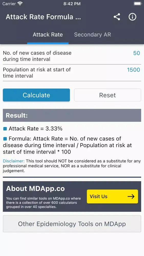 ภาพหน้าจอของ Attack Rate Formula Calculator