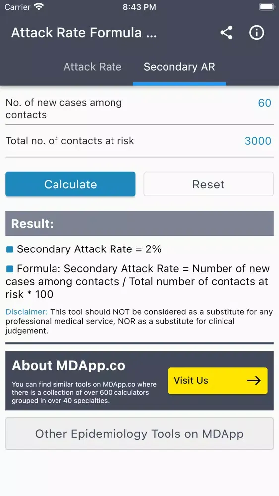 ภาพหน้าจอของ Attack Rate Formula Calculator