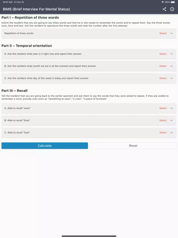 Ảnh chụp màn hình của BIMS Score Calculator iPad 
