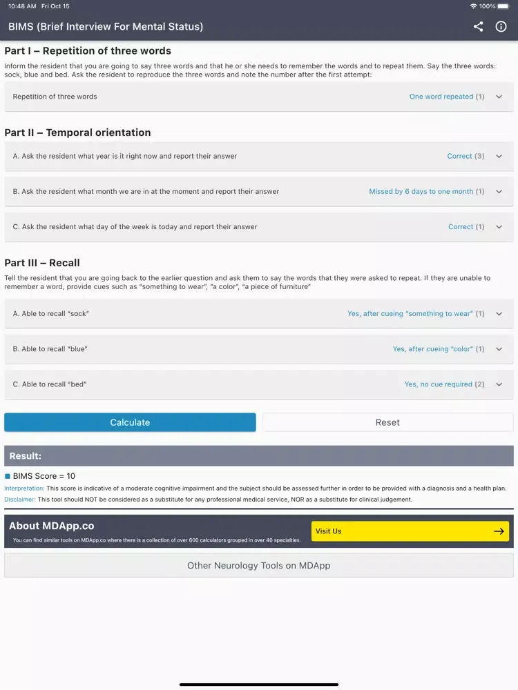 Ảnh chụp màn hình của BIMS Score Calculator iPad 