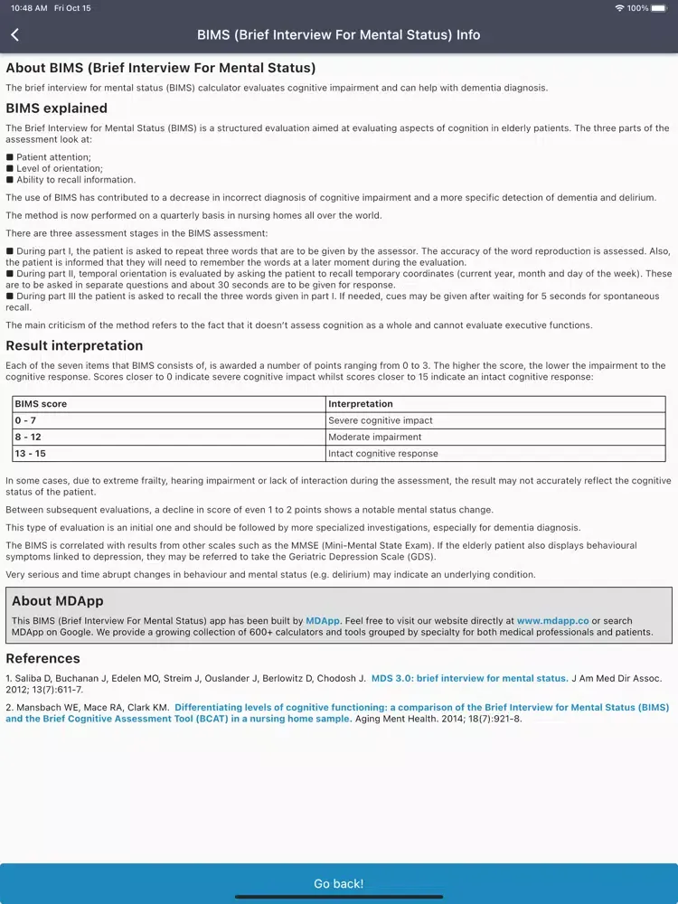 Ảnh chụp màn hình của BIMS Score Calculator iPad 
