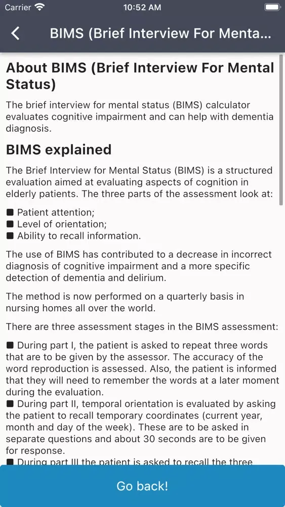 Ảnh chụp màn hình của BIMS Score Calculator