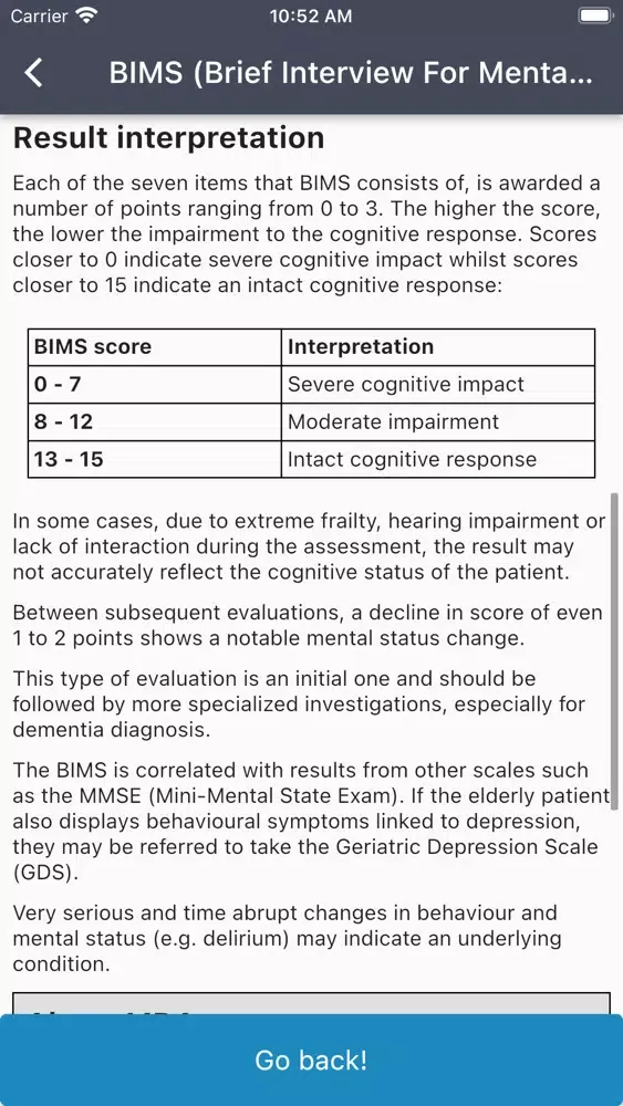 Ảnh chụp màn hình của BIMS Score Calculator