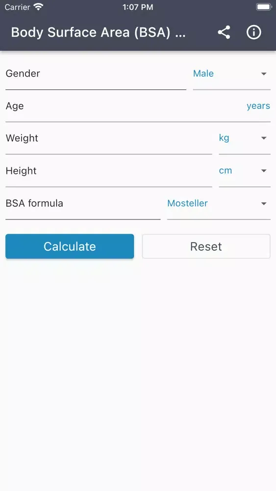 Captures d'écran de BSA Calculator - Body Surface