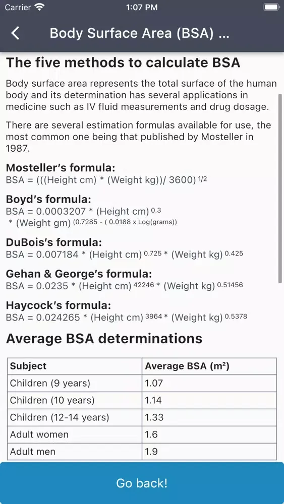 Captures d'écran de BSA Calculator - Body Surface