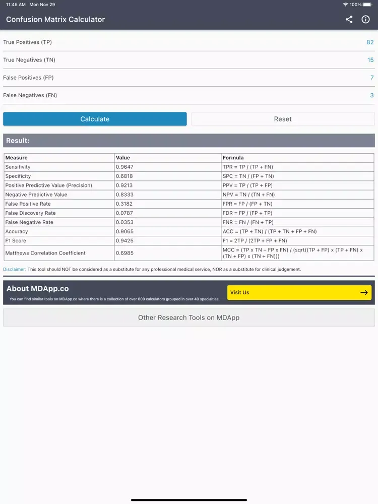 Скриншоты Confusion Matrix Calculator iPad 