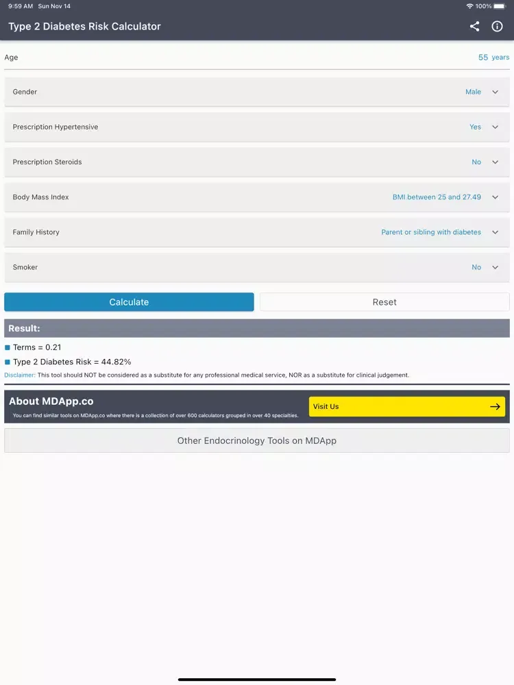 Captures d'écran de Type 2 Diabetes Risk Score iPad 
