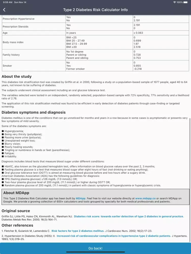 Captures d'écran de Type 2 Diabetes Risk Score iPad 