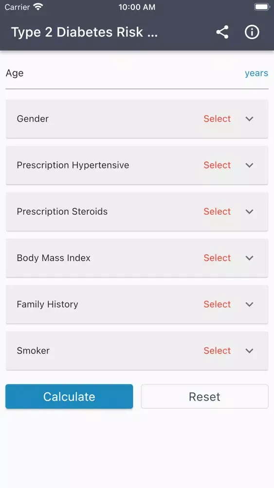 Captures d'écran de Type 2 Diabetes Risk Score