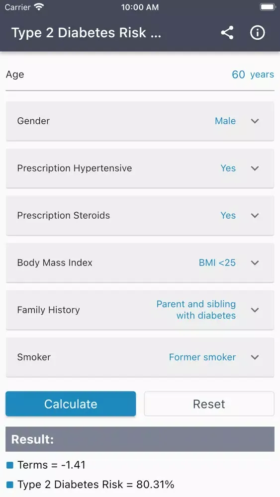 Captures d'écran de Type 2 Diabetes Risk Score