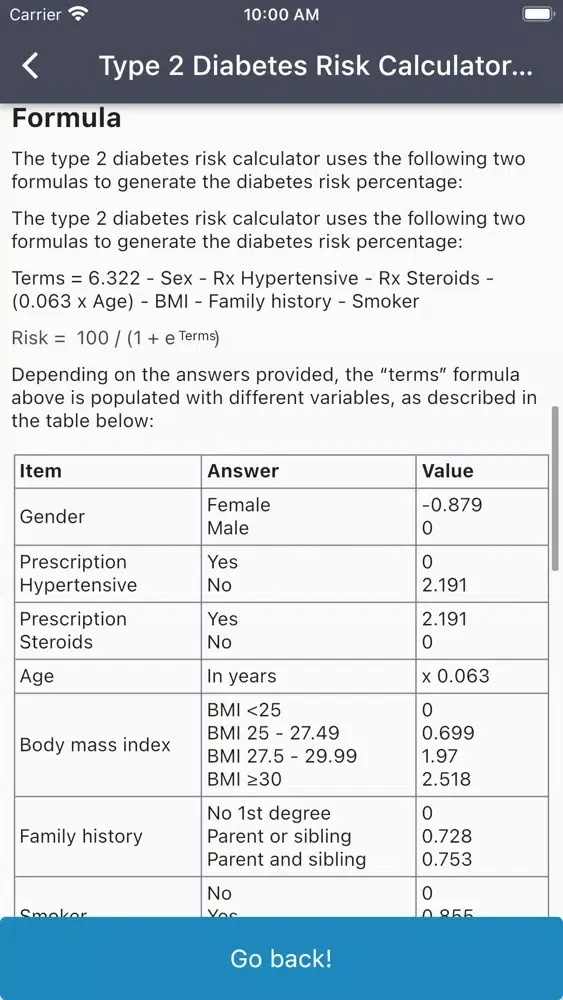 Captures d'écran de Type 2 Diabetes Risk Score