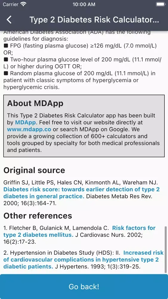 Captures d'écran de Type 2 Diabetes Risk Score