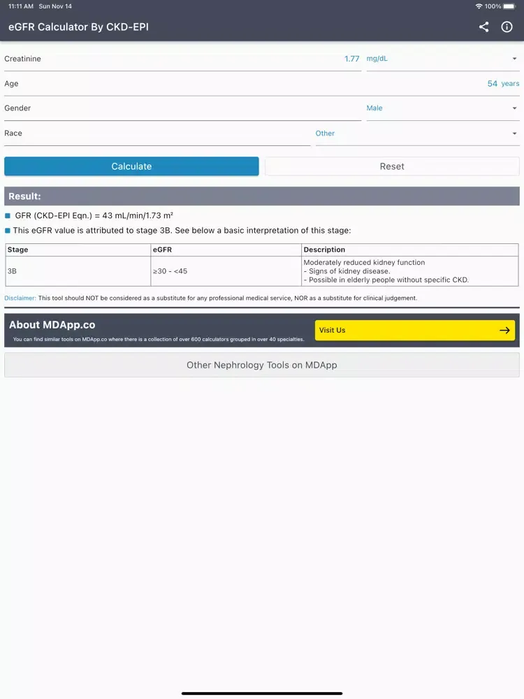 CKD-EPI eGFR Calculator iPad  Ekran Görüntüleri