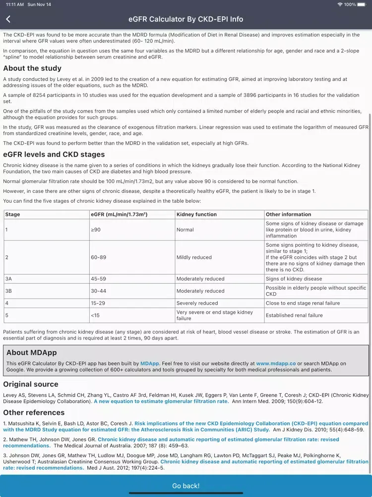 CKD-EPI eGFR Calculator iPad  Ekran Görüntüleri