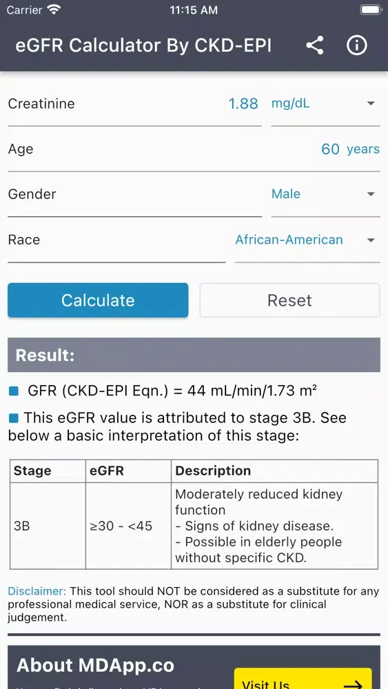 CKD-EPI eGFR Calculator Ekran Görüntüleri