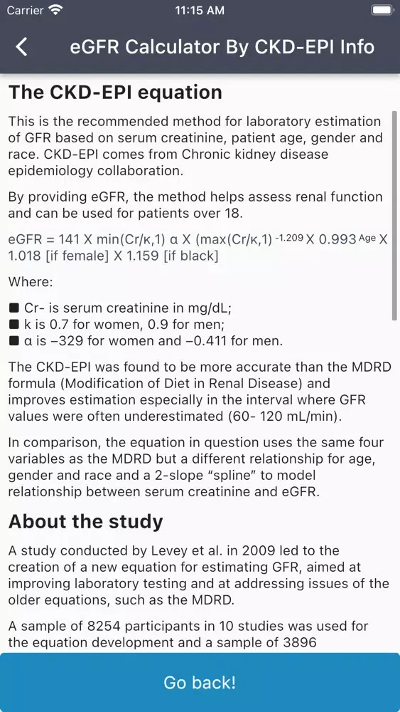 CKD-EPI eGFR Calculator Ekran Görüntüleri