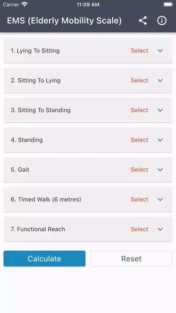 Capturas de tela do Elderly Mobility Scale (EMS)
