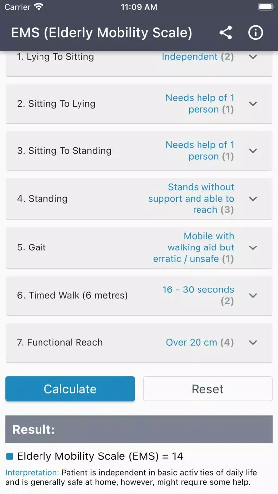 Capturas de tela do Elderly Mobility Scale (EMS)
