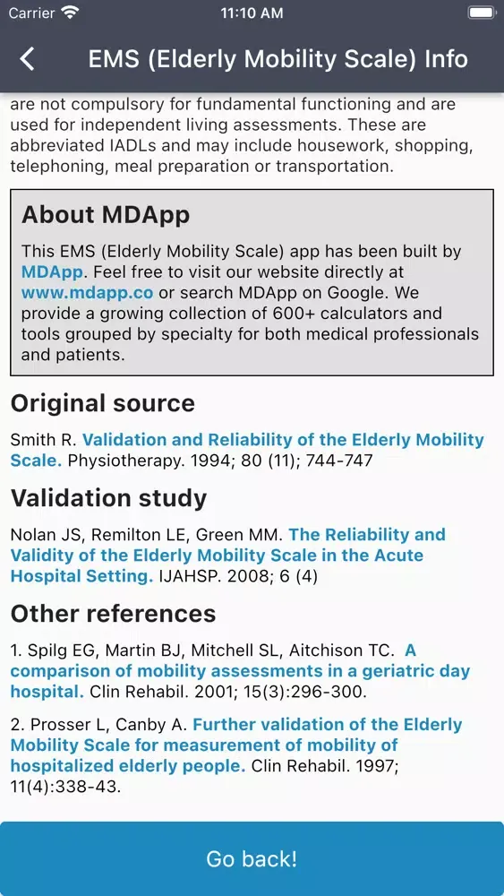 Capturas de tela do Elderly Mobility Scale (EMS)
