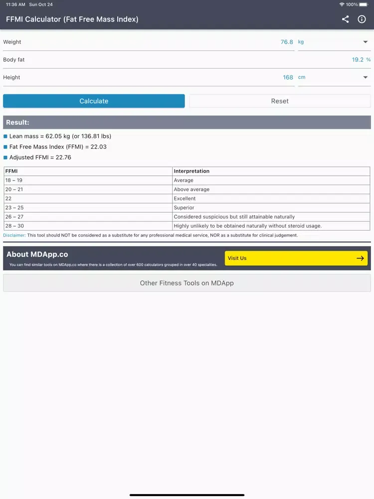 صور FFMI Calculator iPad 