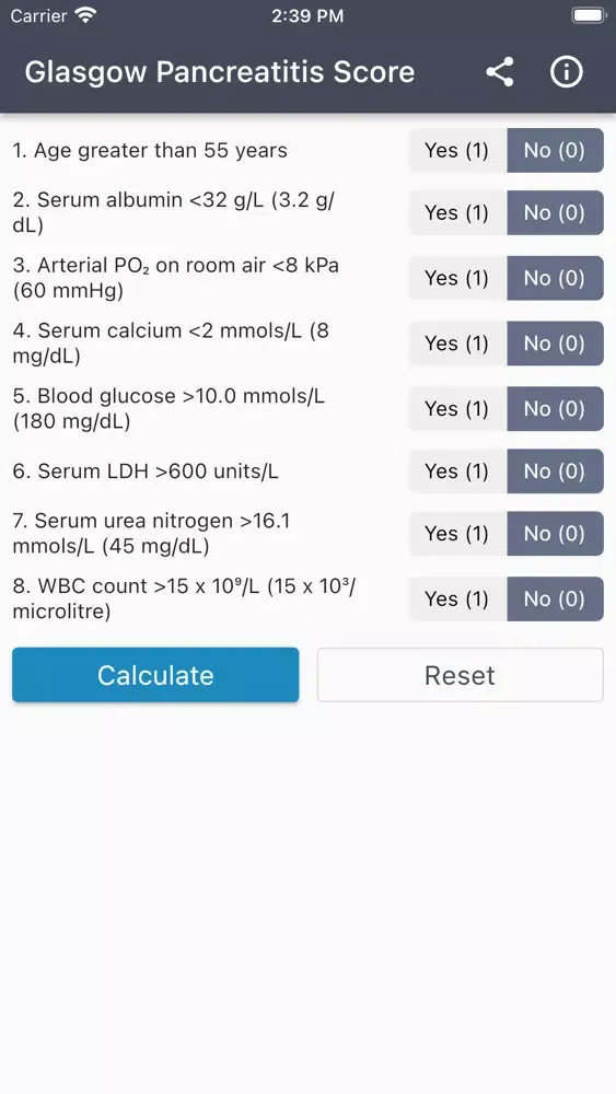 Tangkapan layar Glasgow Pancreatitis Score