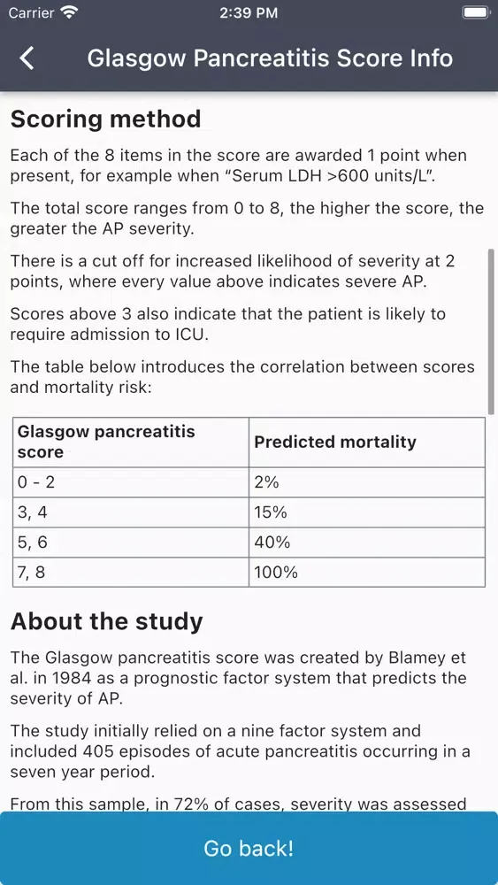 Tangkapan layar Glasgow Pancreatitis Score
