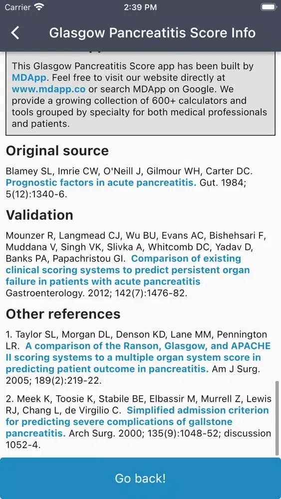 Tangkapan layar Glasgow Pancreatitis Score
