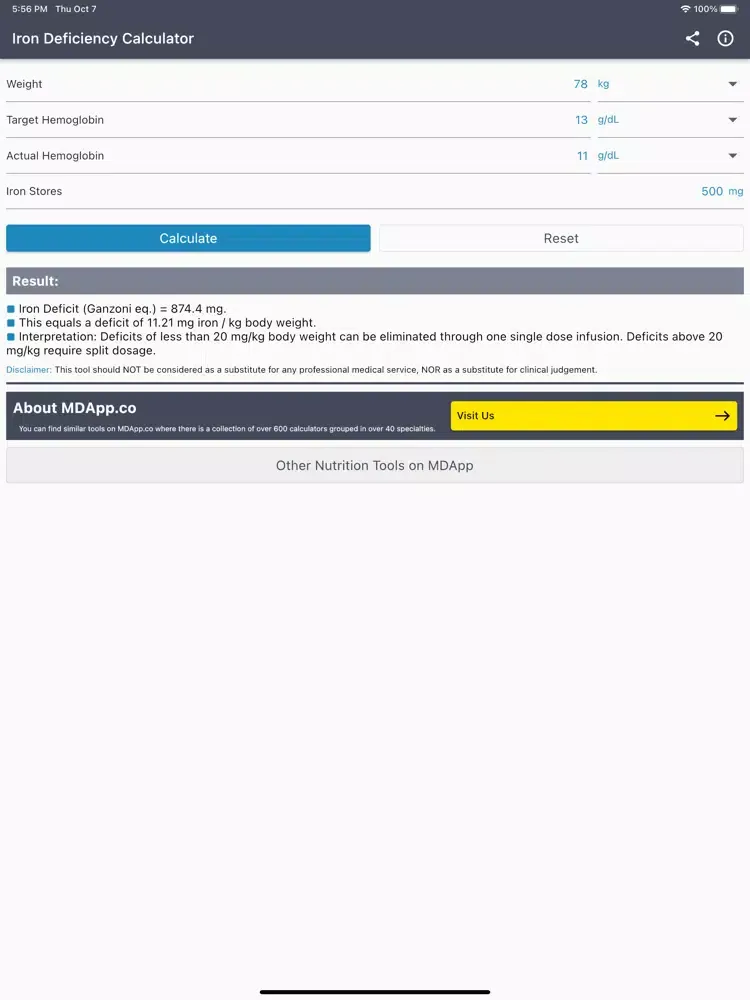 Capturas de pantalla de Iron Deficiency Calculator iPad 