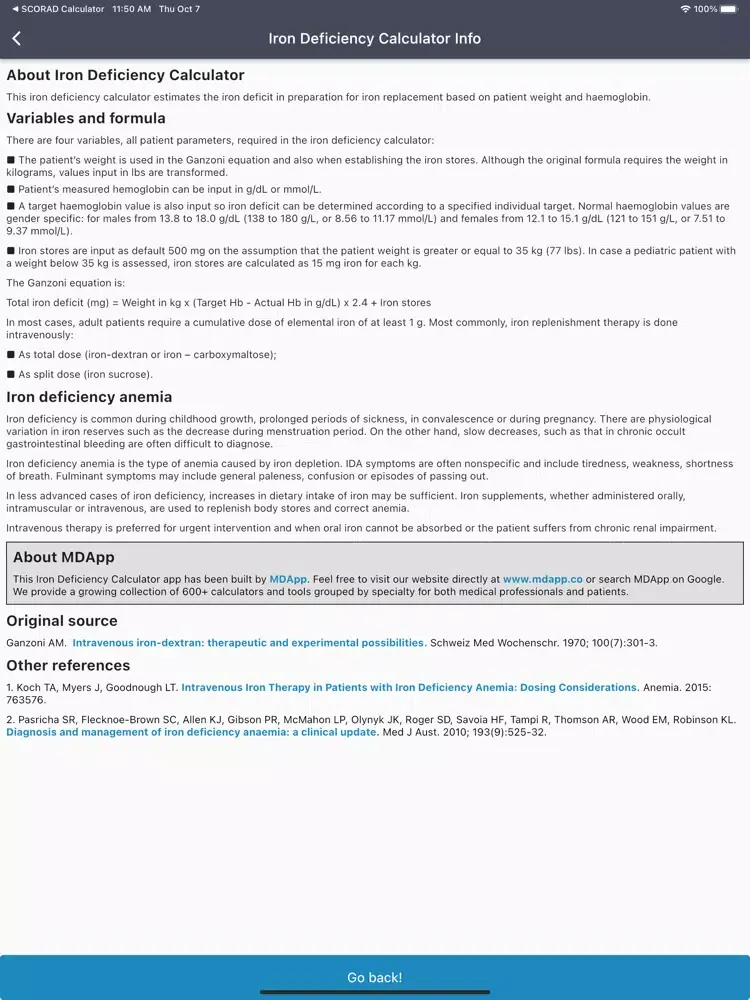 Capturas de pantalla de Iron Deficiency Calculator iPad 
