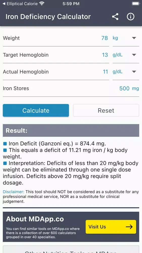 Capturas de pantalla de Iron Deficiency Calculator