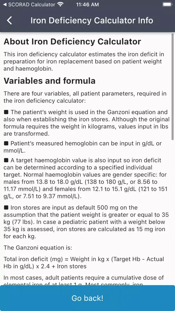 Capturas de pantalla de Iron Deficiency Calculator