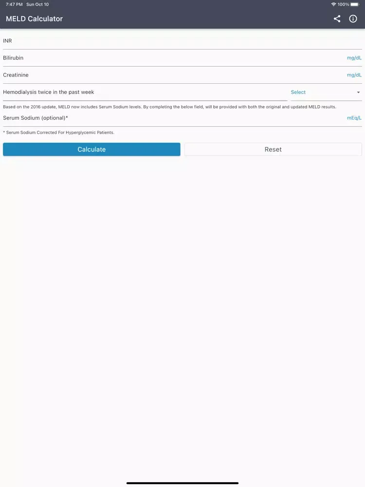 ภาพหน้าจอของ MELD Score Calc iPad 