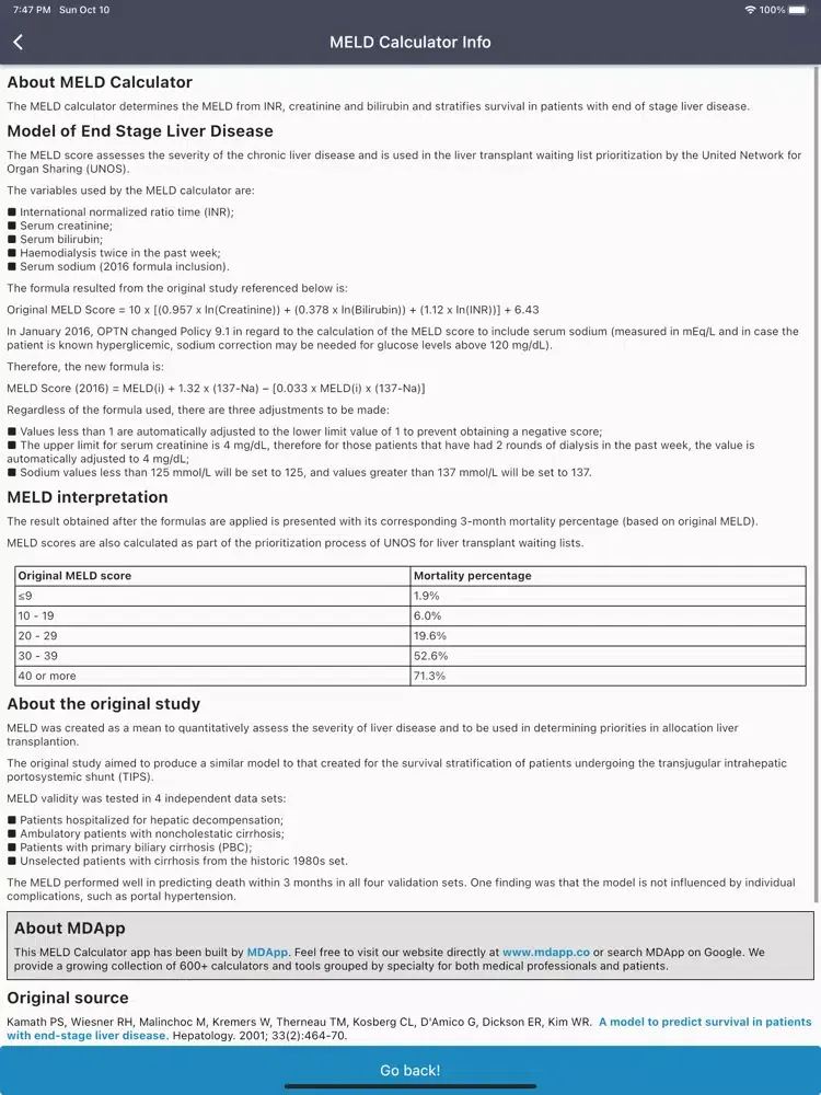 ภาพหน้าจอของ MELD Score Calc iPad 
