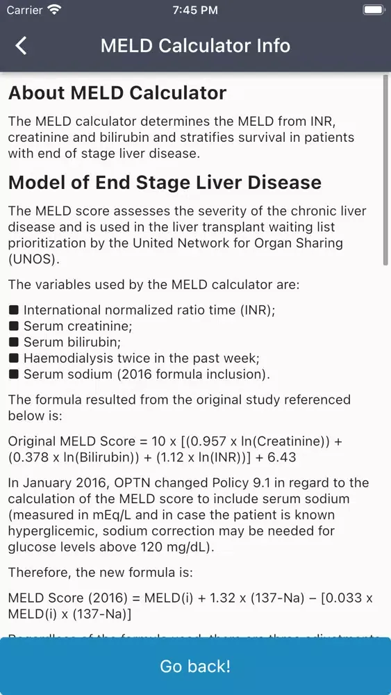 ภาพหน้าจอของ MELD Score Calc