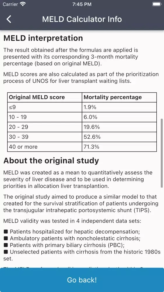 ภาพหน้าจอของ MELD Score Calc