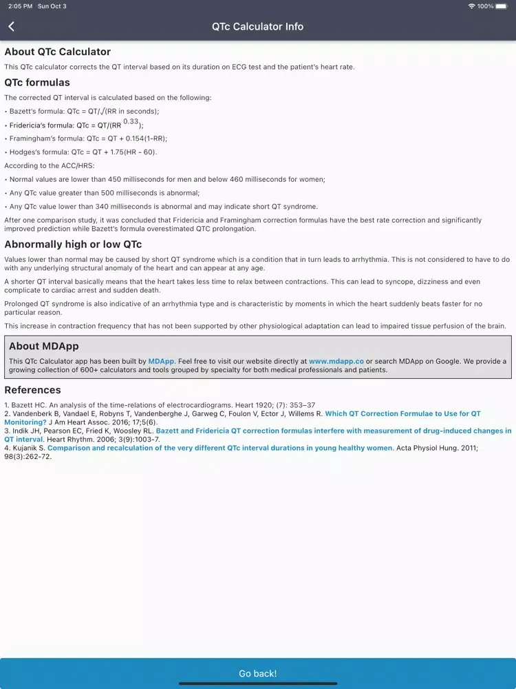 Tangkapan layar QTc Calculator iPad 