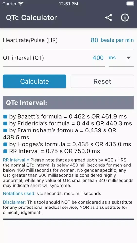 Tangkapan layar QTc Calculator