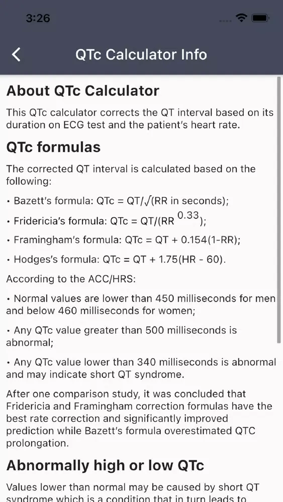 Tangkapan layar QTc Calculator