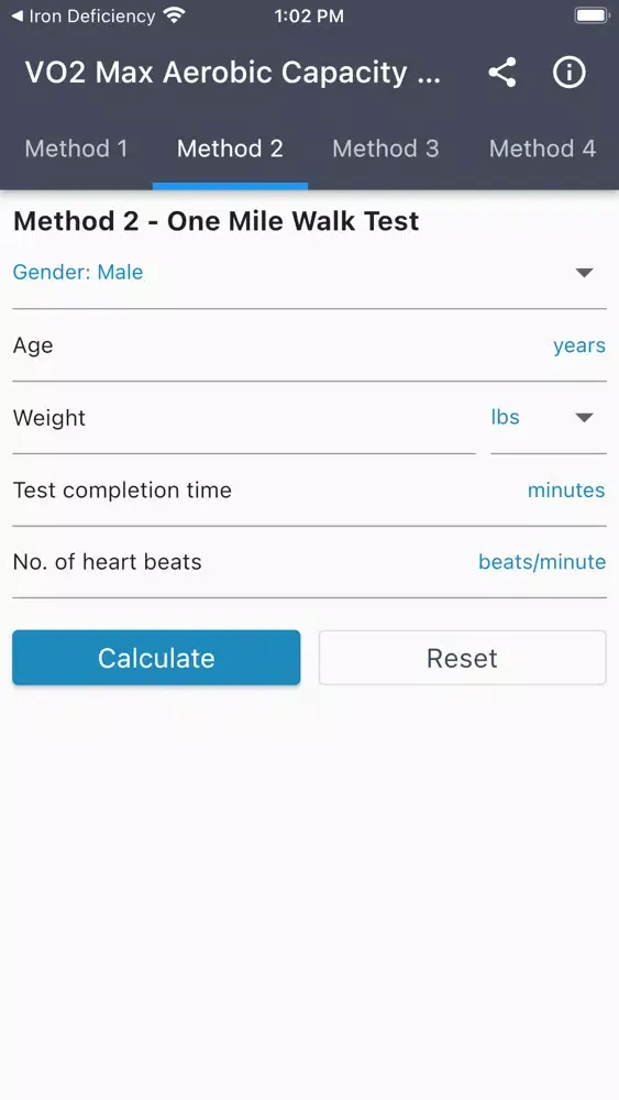 Screenshot di VO2 Max Aerobic Capacity Calc