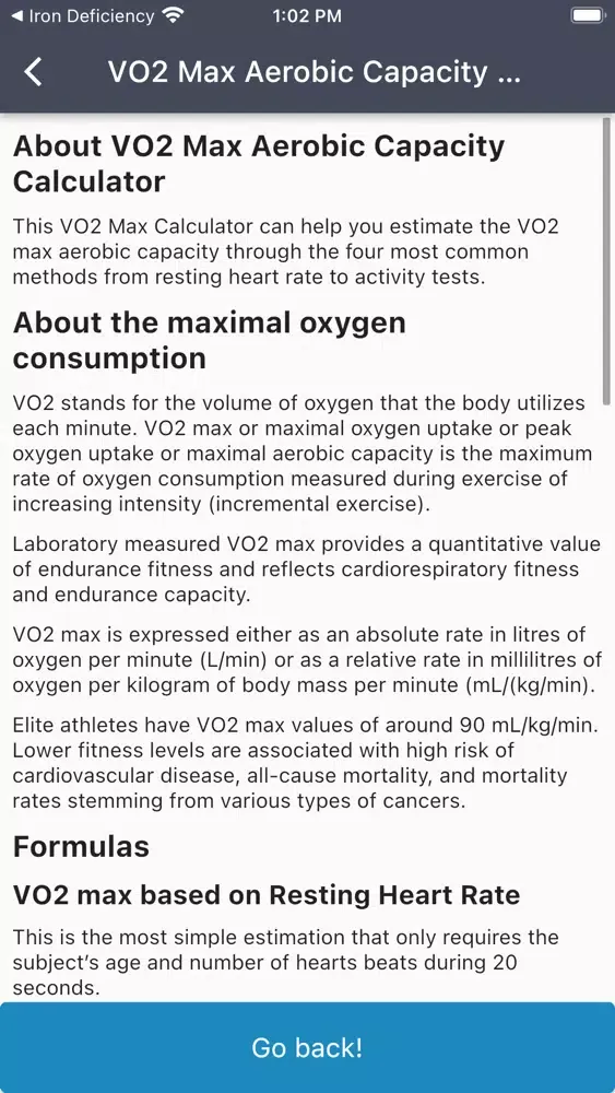 Screenshot di VO2 Max Aerobic Capacity Calc