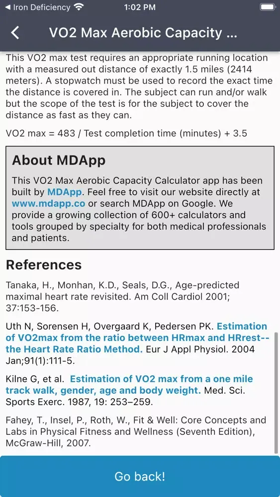 Screenshot di VO2 Max Aerobic Capacity Calc